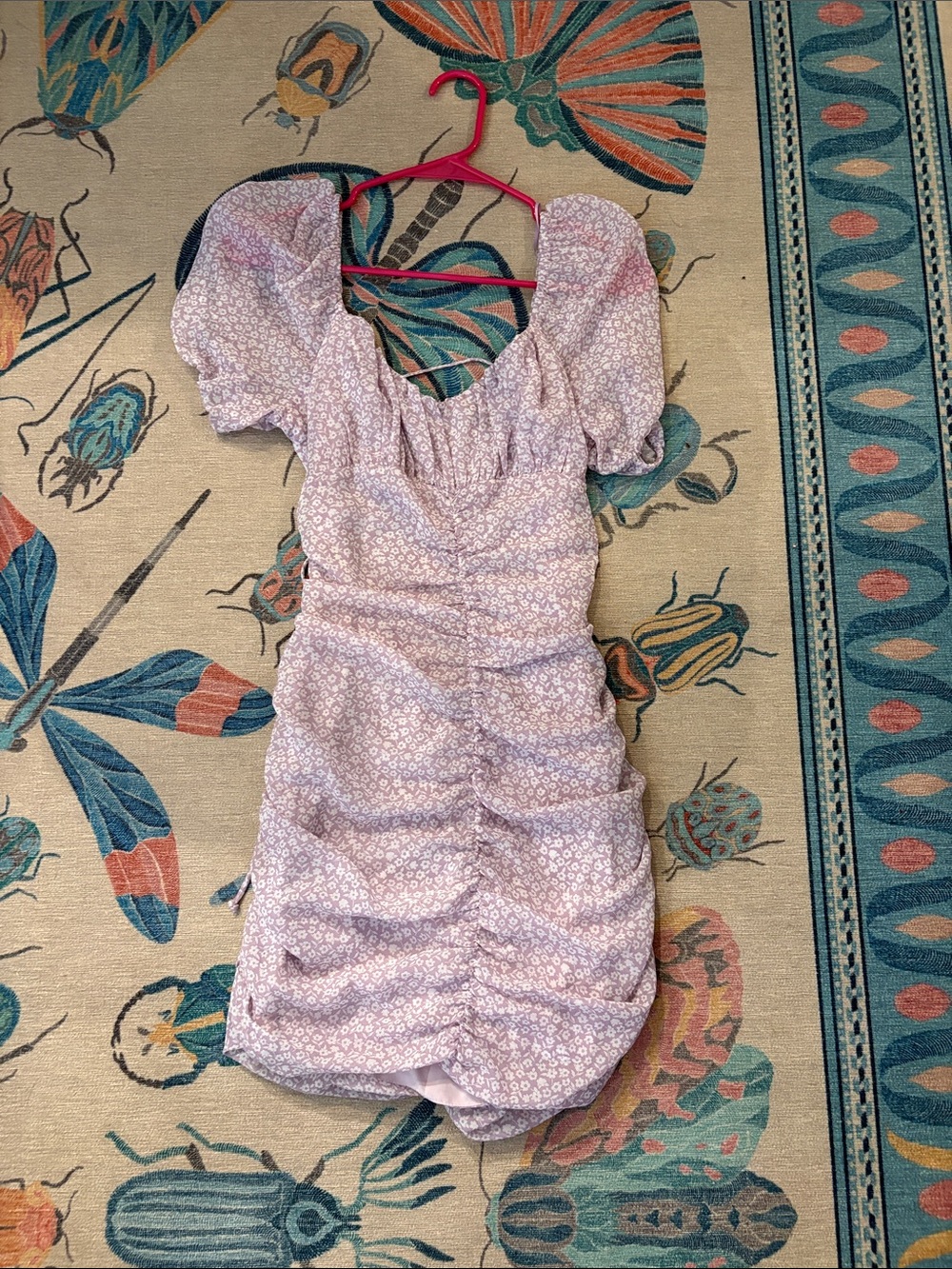 Cotton Candy Lilac Floral Smocked Waist Mini Dress